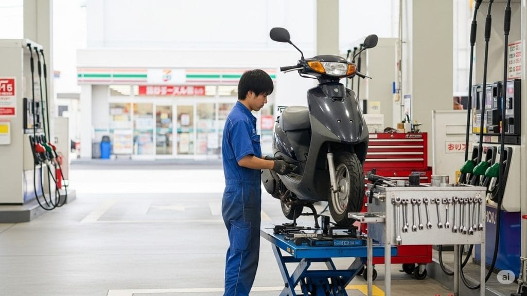 ガソリンスタンドでのオイル交換