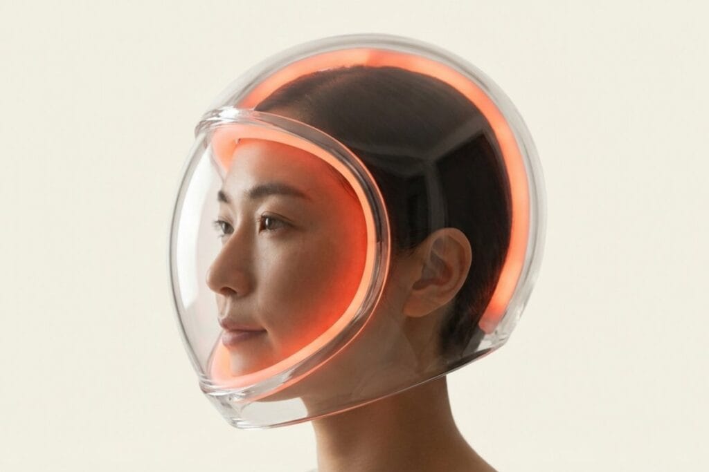 透明シールドのフルフェイスヘルメットを着用した人物の横顔（街乗りで映えるデザイン重視のバイク用フルフェイスヘルメット）